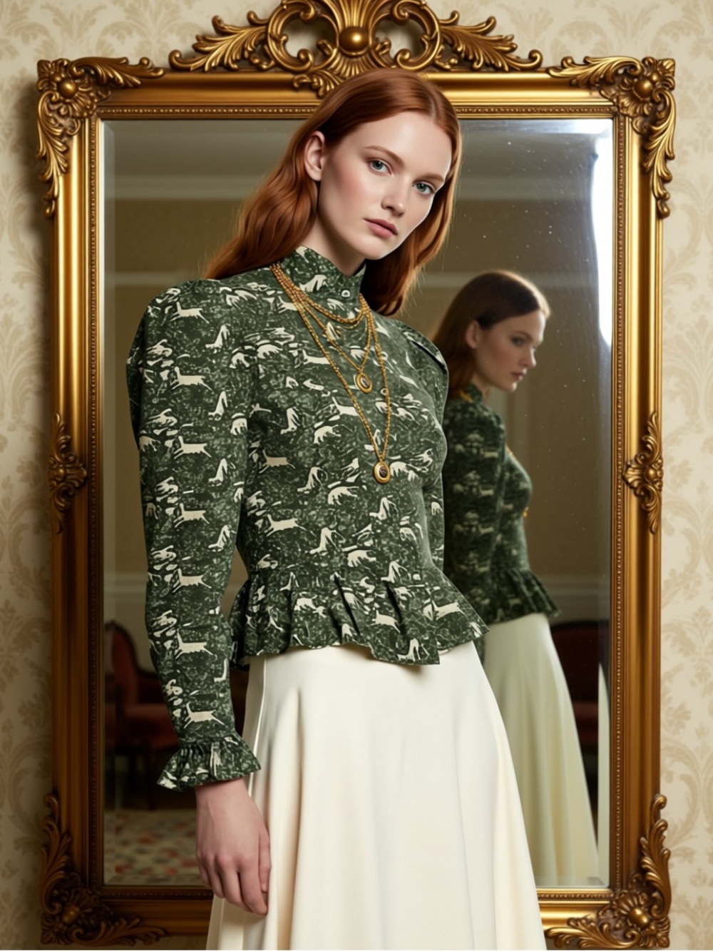 Barsheva x Laura Ashley Green Medieval Forest Shirt Size 8.